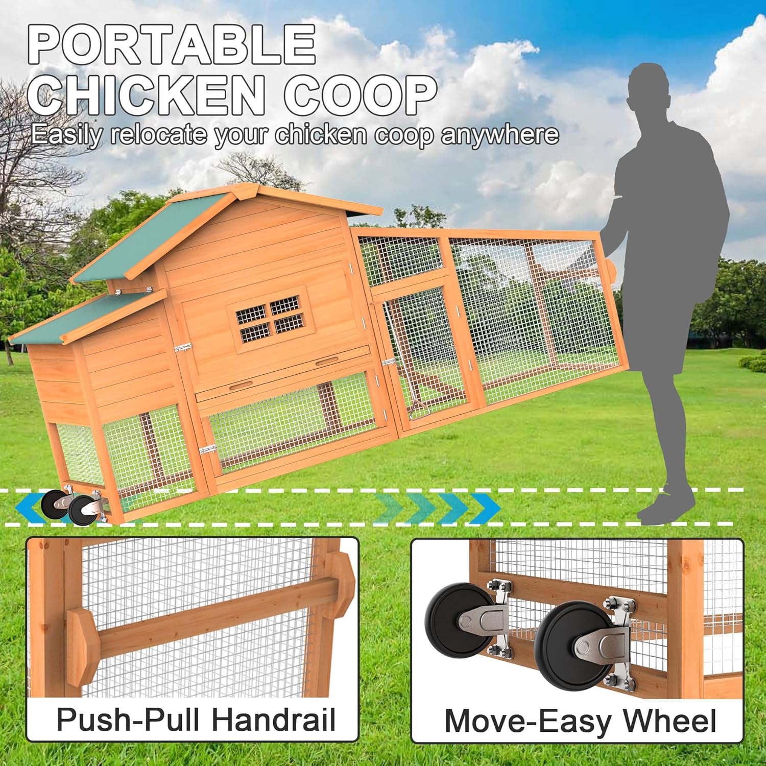 85" Portable Chicken Coop (UV Panel & Wheels)