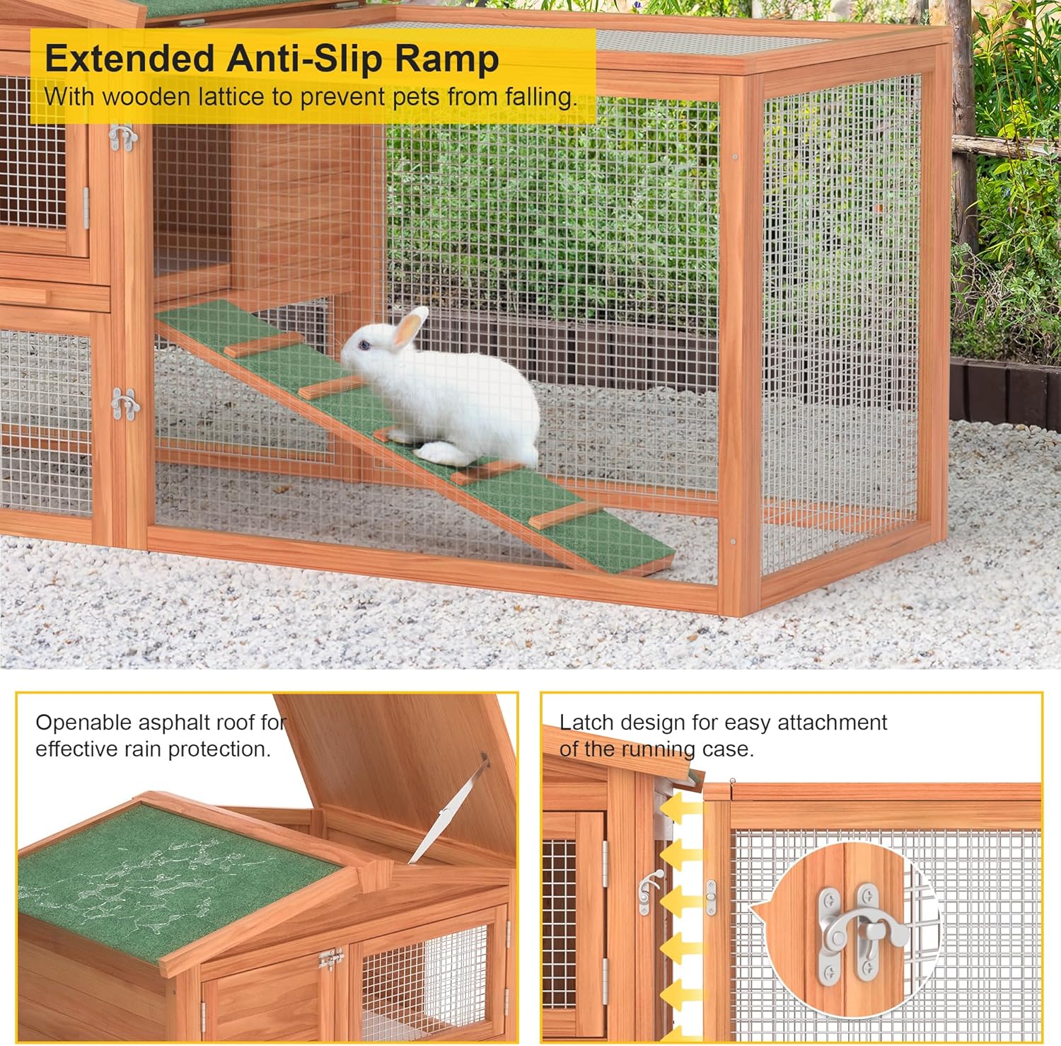 60" Outdoor Rabbit Cage Bunny Hutch (Green Asphalt Roof)