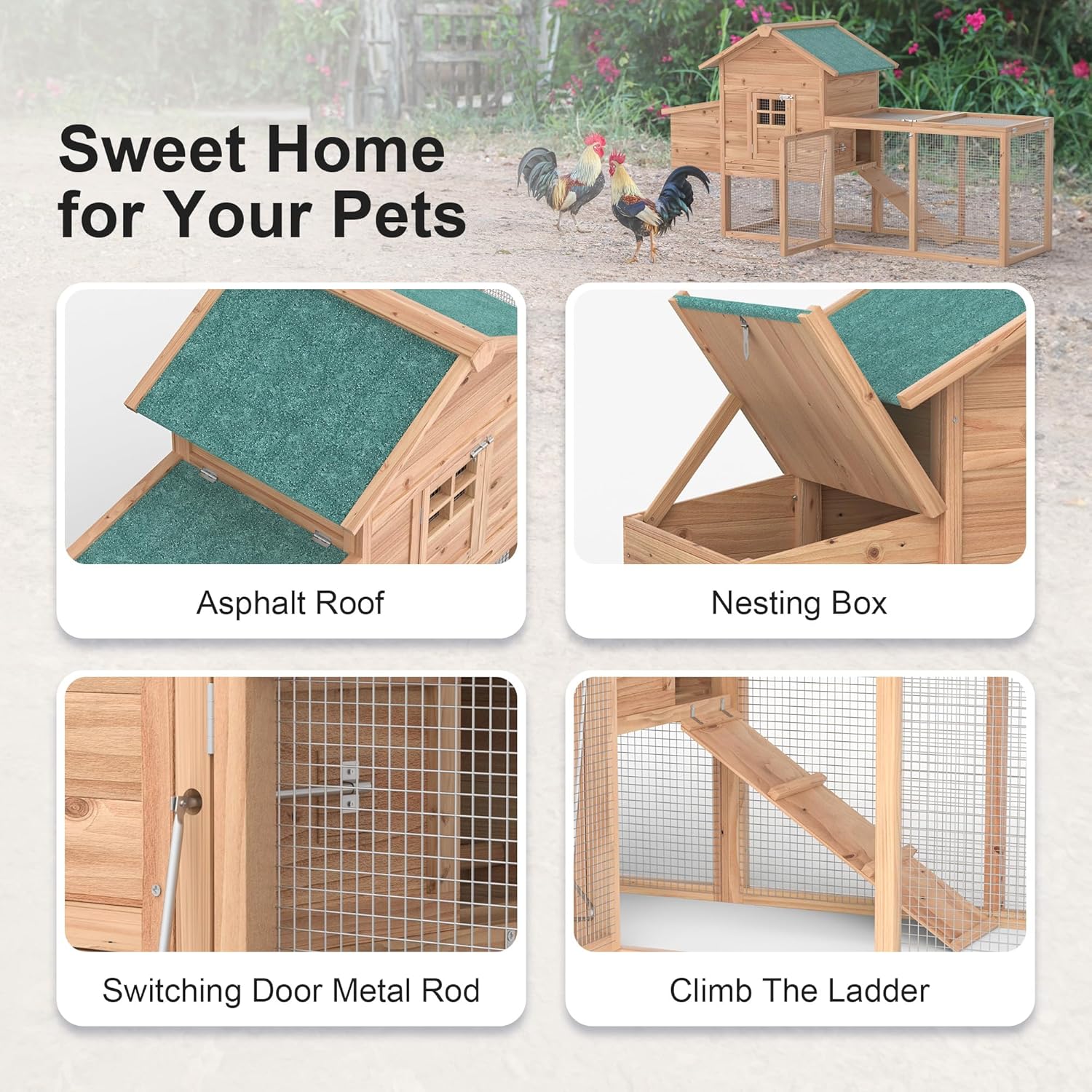 80.7" Luxurious Chicken Coop with Run Cage