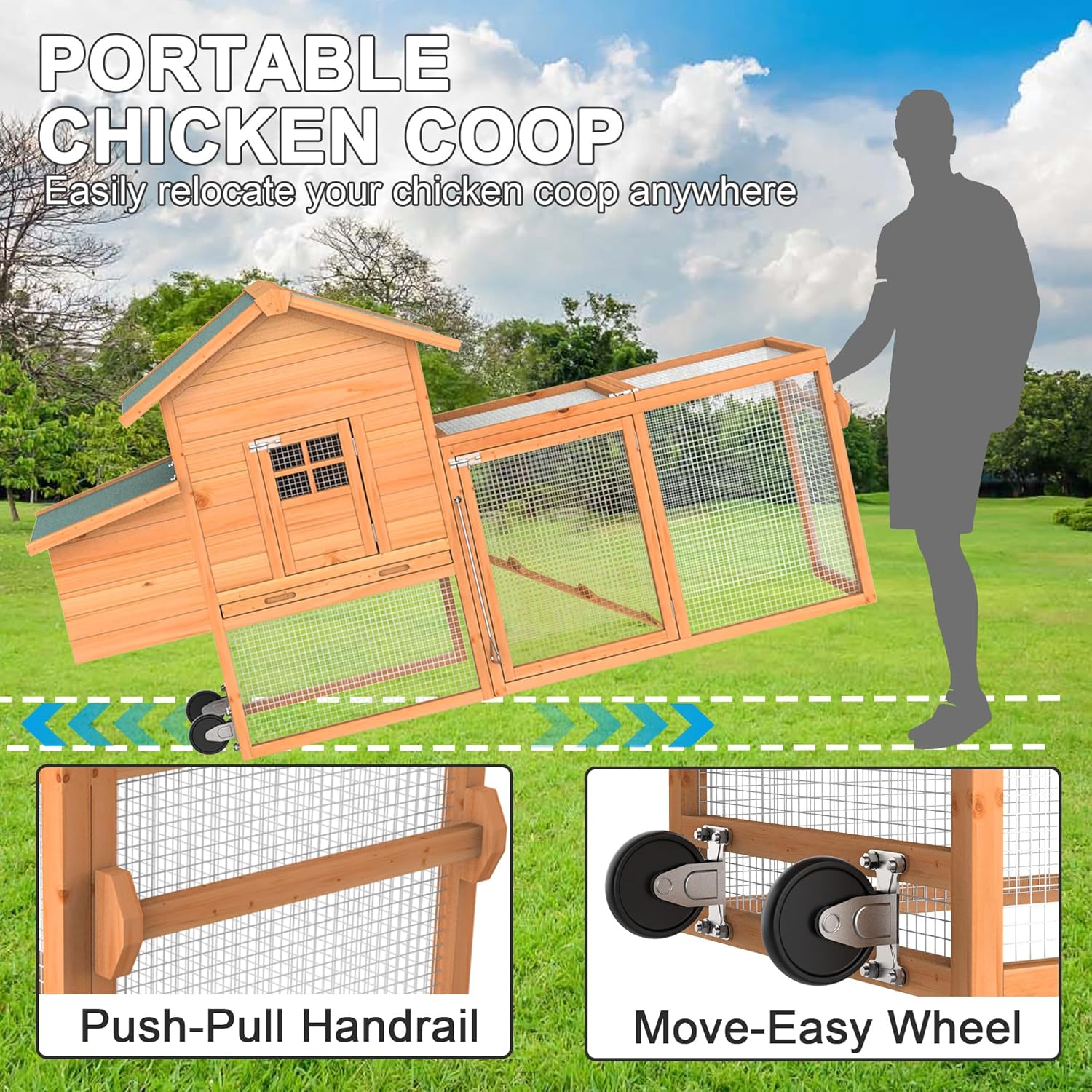 80" Portable Chicken Coop (Asphalt Top & Wheels)