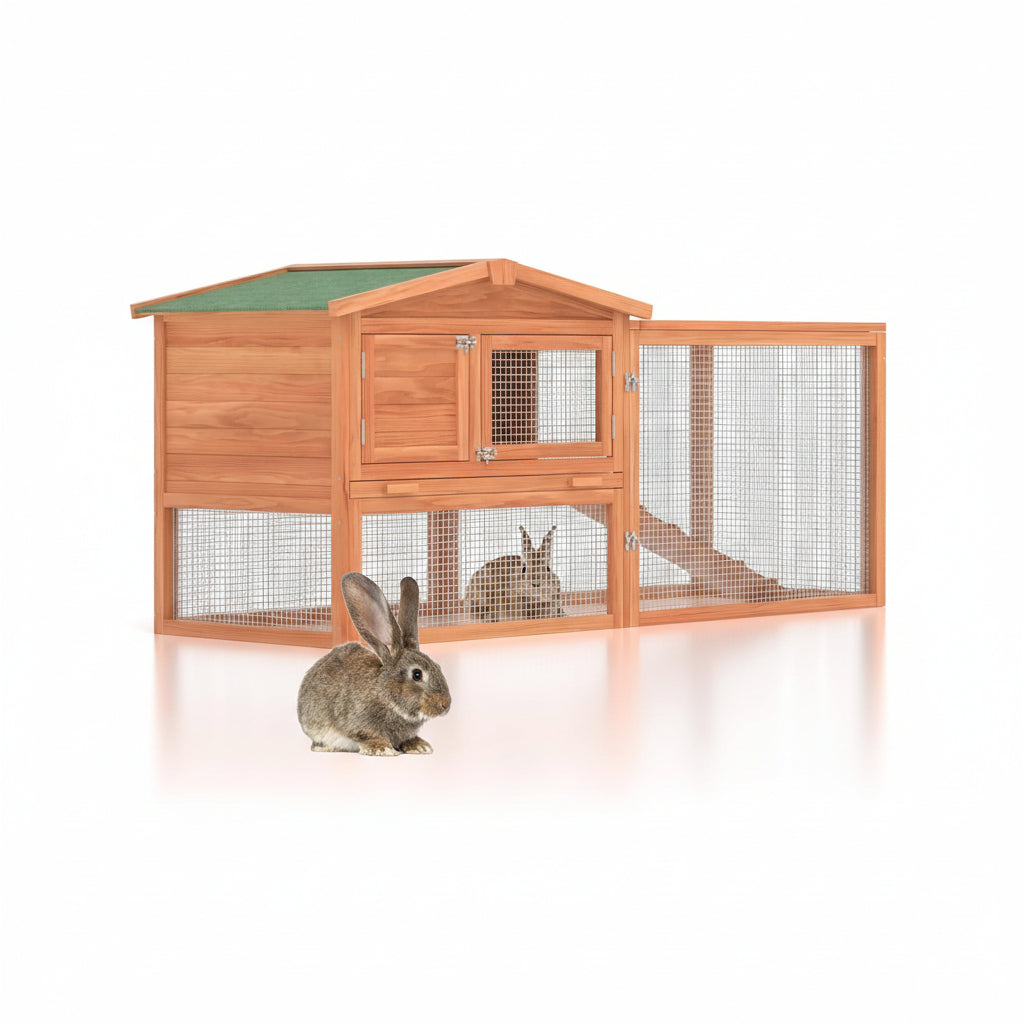 60" Outdoor Rabbit Cage Bunny Hutch (Green Asphalt Roof)