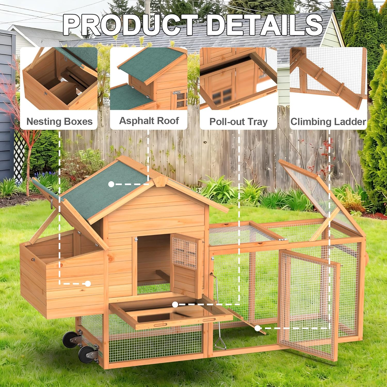 80" Portable Chicken Coop (Asphalt Top & Wheels)
