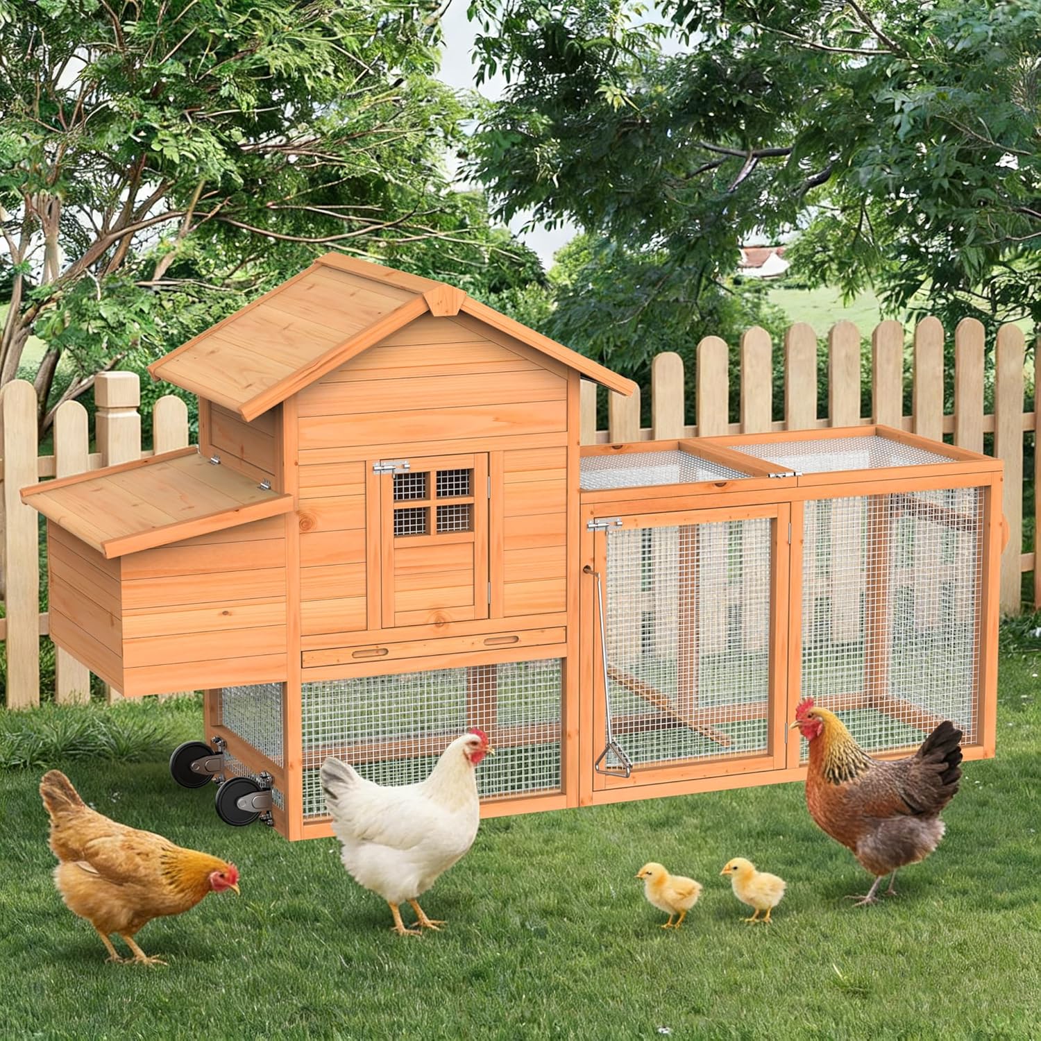 80" Portable Chicken Coop (Wood Top & Wheels)