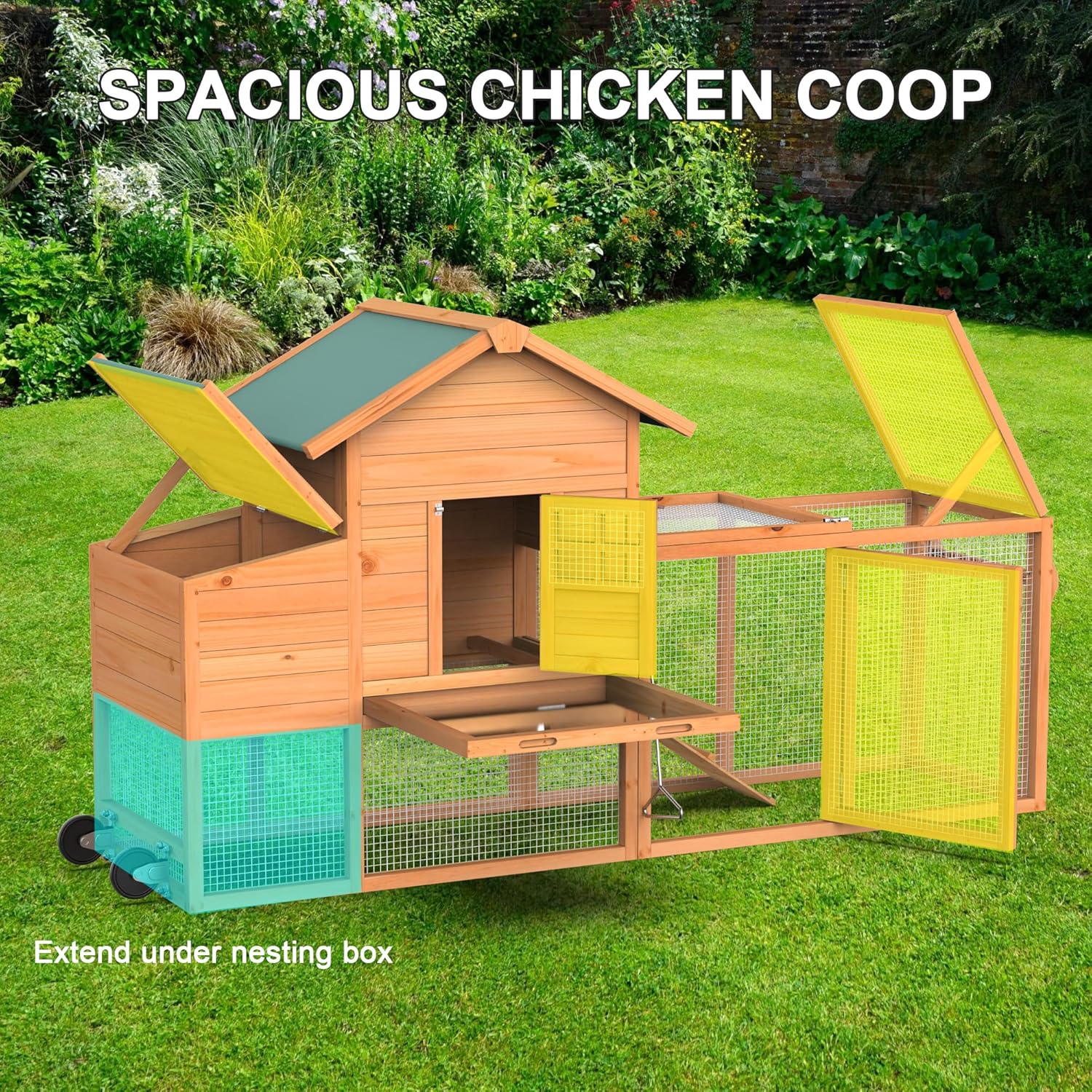 83" Portable Chicken Coop (Wheels & Handrail)