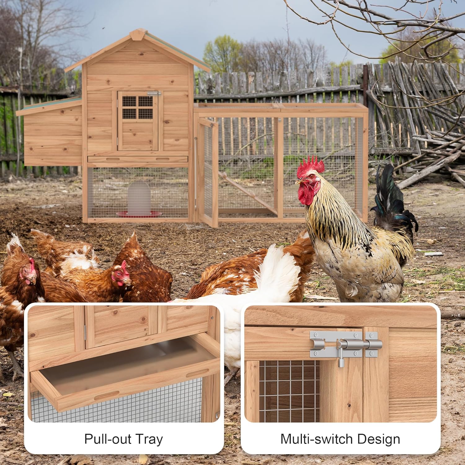 80.7" Luxurious Chicken Coop with Run Cage