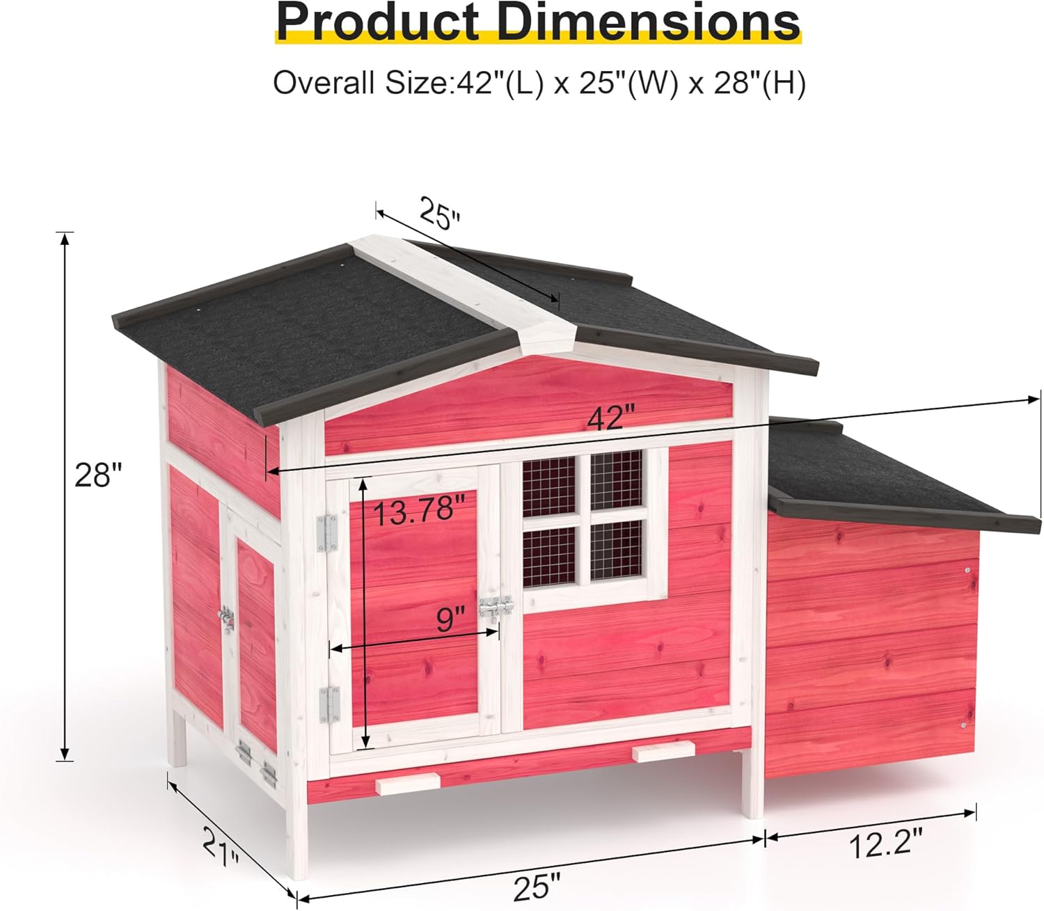 43" Chicken House & Rabbit Hutch (Red)