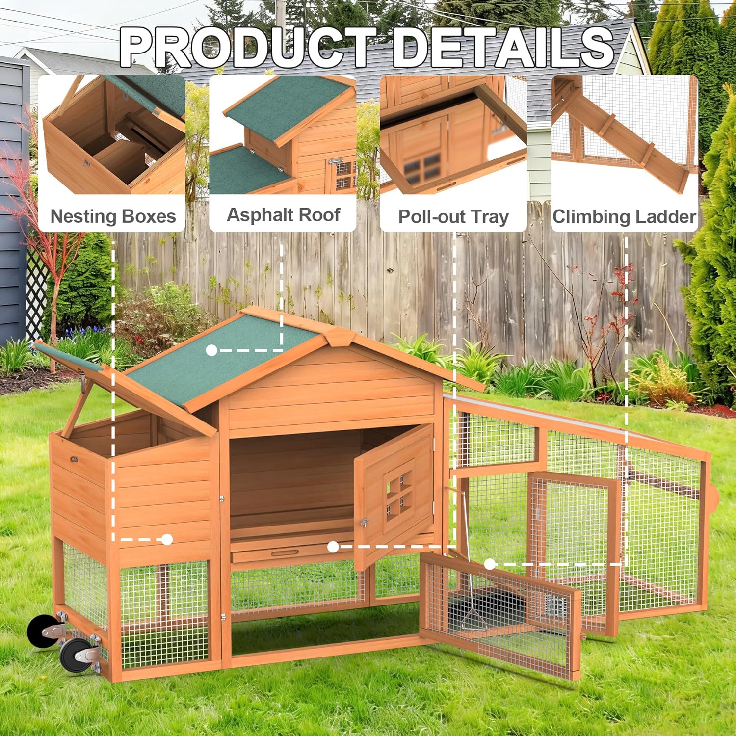 85" Portable Chicken Coop (UV Panel & Wheels)
