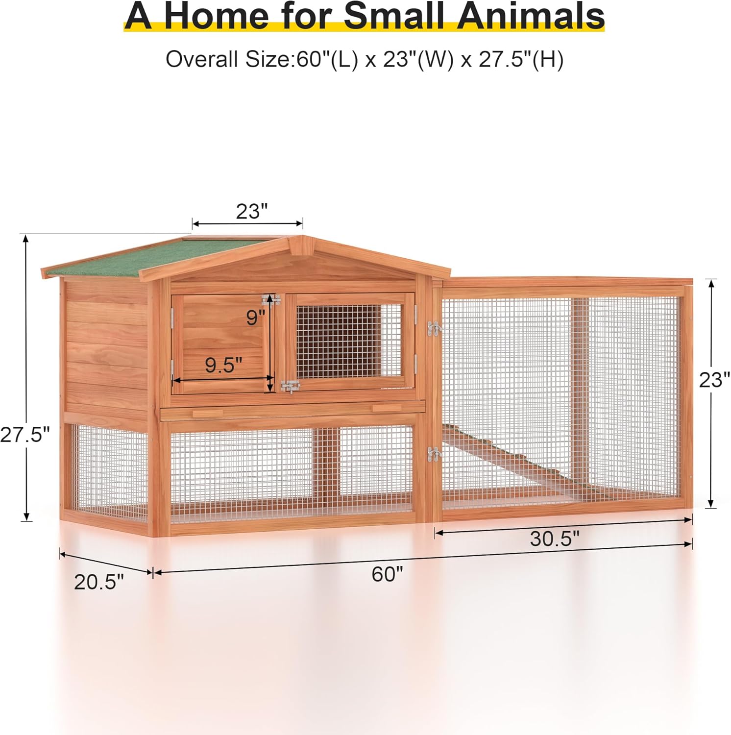 60" Outdoor Rabbit Cage Bunny Hutch (Green Asphalt Roof)