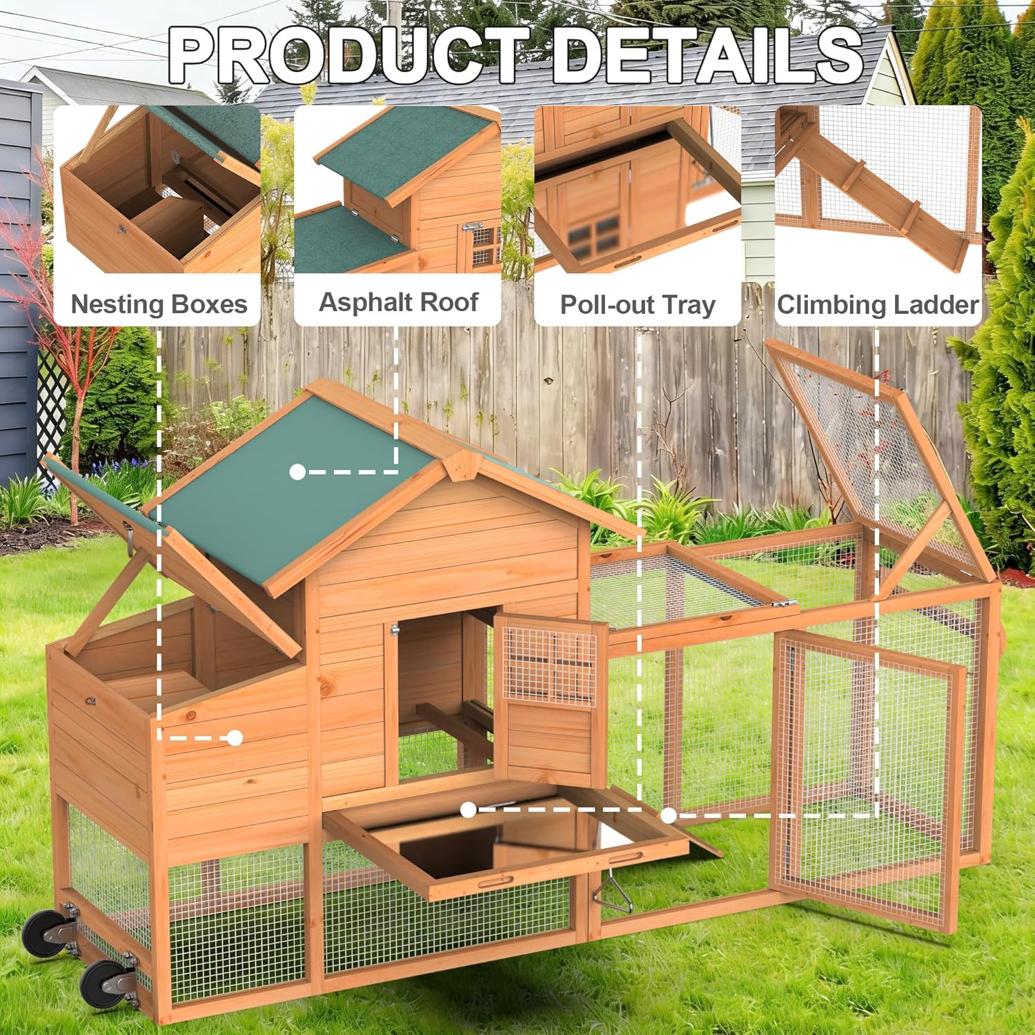 83" Portable Chicken Coop (Wheels & Handrail)