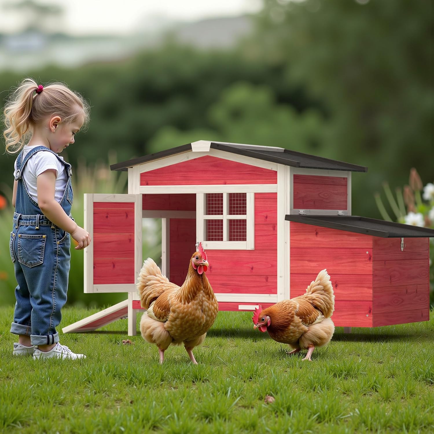 43" Chicken House & Rabbit Hutch (Red)