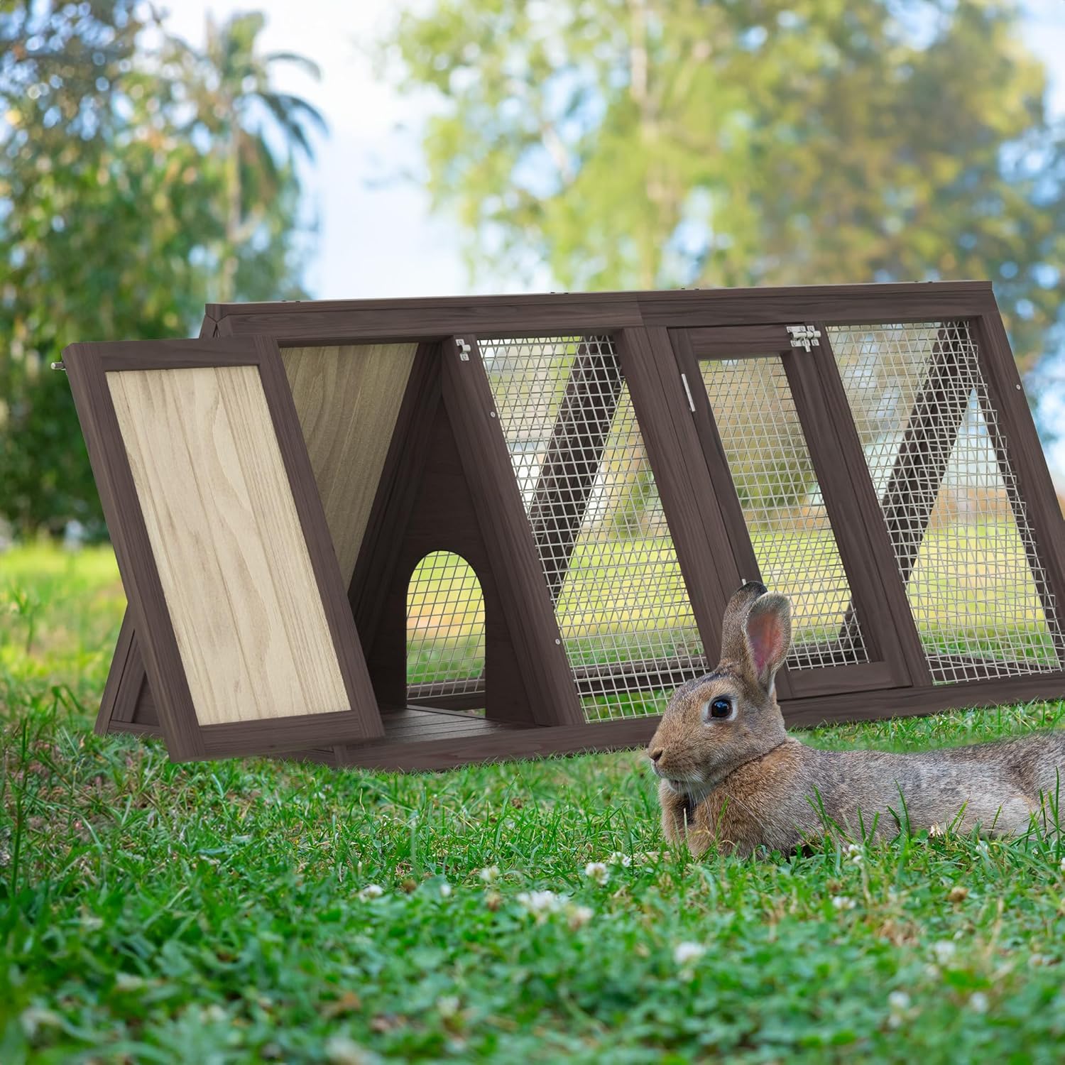 Triangular A-Frame Rabbit Hutch & Chicken Coop (Carbonized Wood)