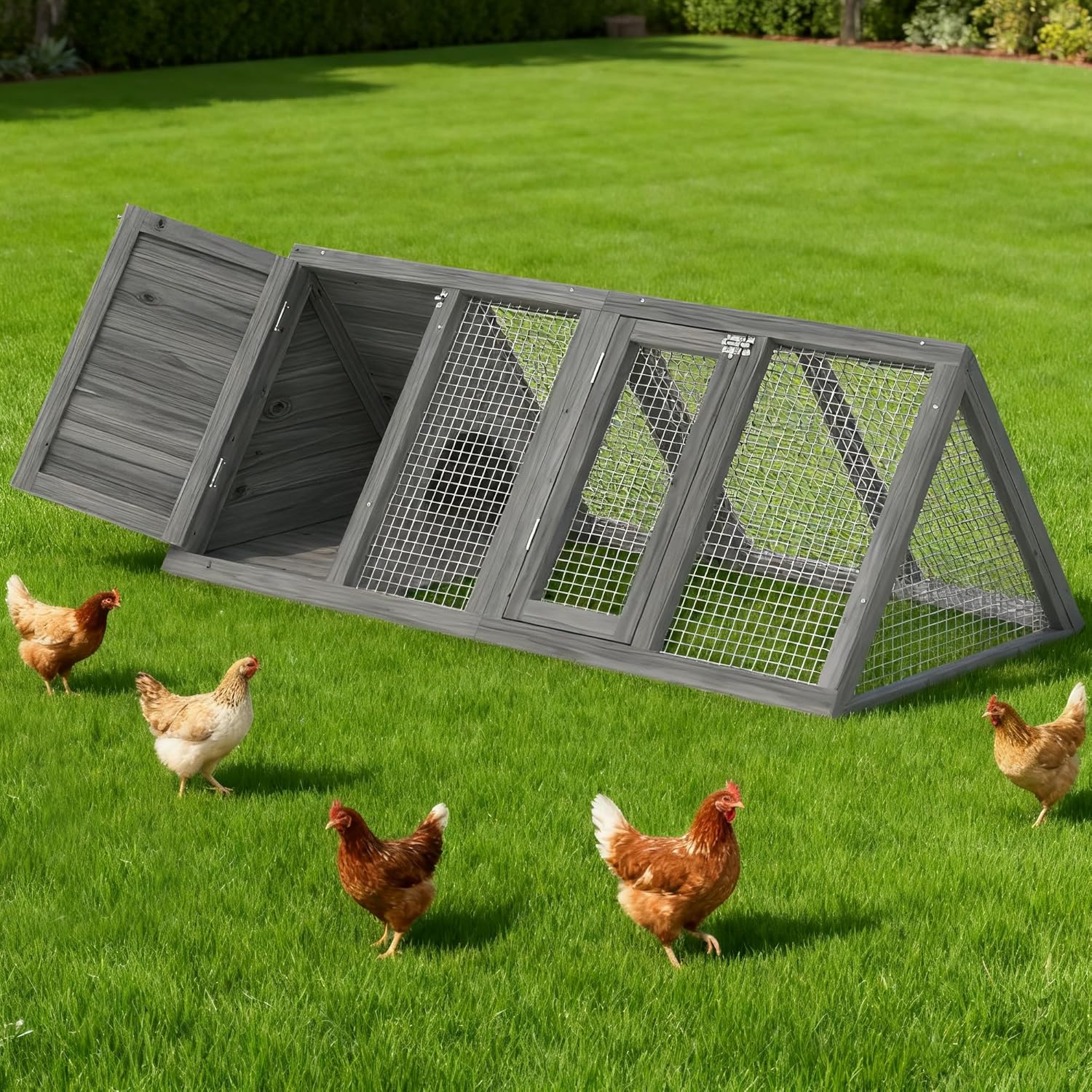 Triangular A-Frame Rabbit Hutch & Chicken Coop（Grey)