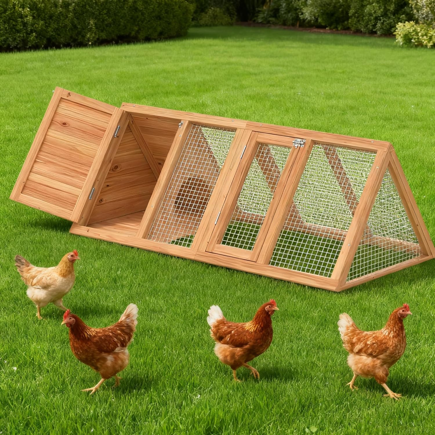 Triangular A-Frame Rabbit Hutch & Chicken Coop（Wood)）