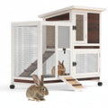 Rabbit Hutch with Wheels & Ramp (Brown)